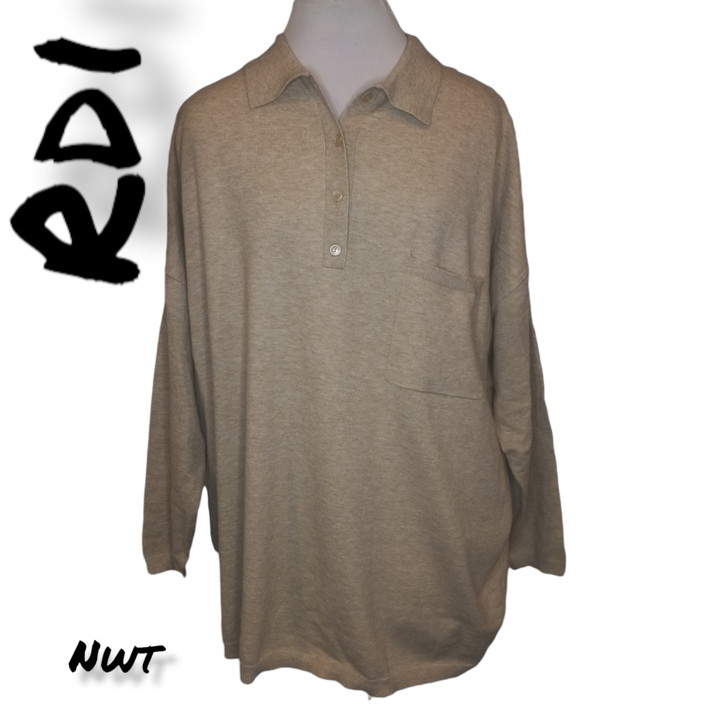 NWT RDI Men's Beige Button Front Collared Long Sleeve Pullover Size Large